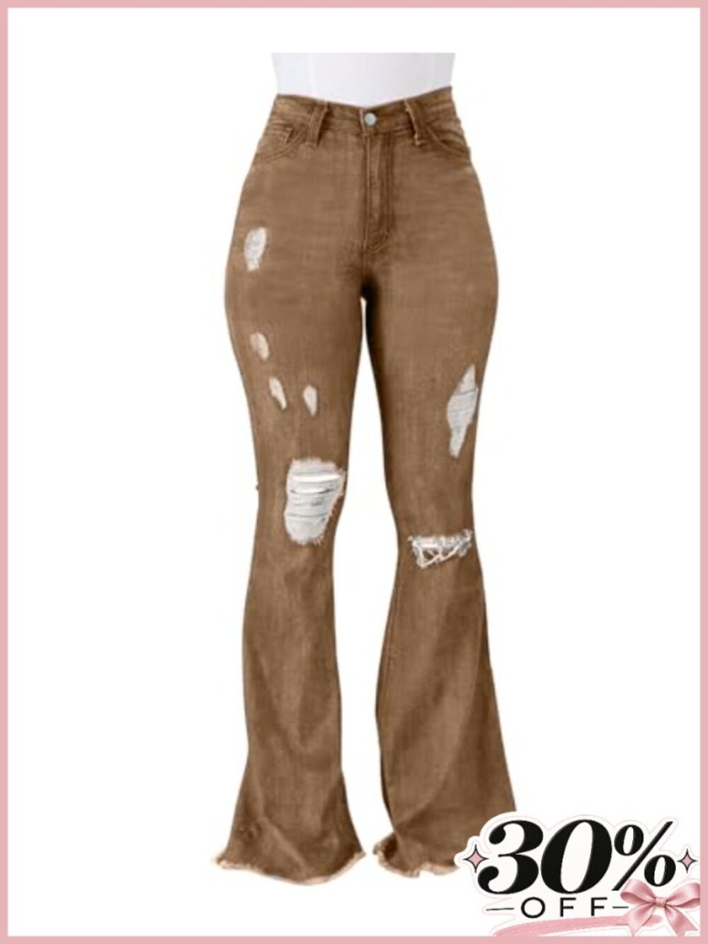 High Waist Ripped Bell Bottom Flare Jeans Distressed Wide Leg Denim Pants